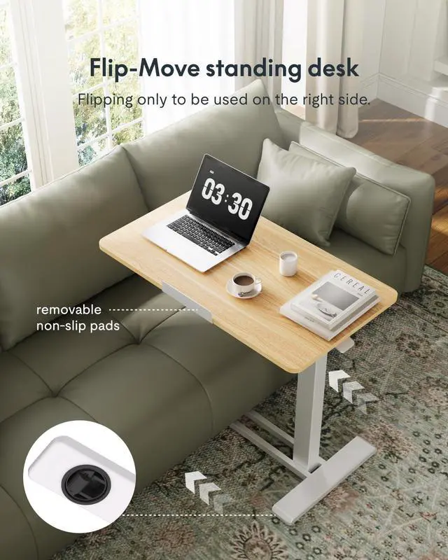 Alt view image 4 of 7 - H7 PRO 90° Tiltable Mobile Overbed Table with Pneumatic Lift,28'' | Full foldable bedside table with adjustable desktop for laptop, Rolling Computer Cart and bed sofa.27.6" W x 15.7" D,Maple