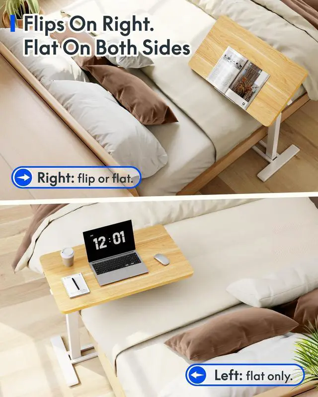 Alt view image 7 of 7 - H7 PRO 90° Tiltable Mobile Overbed Table with Pneumatic Lift,28'' | Full foldable bedside table with adjustable desktop for laptop, Rolling Computer Cart and bed sofa.27.6" W x 15.7" D,Maple