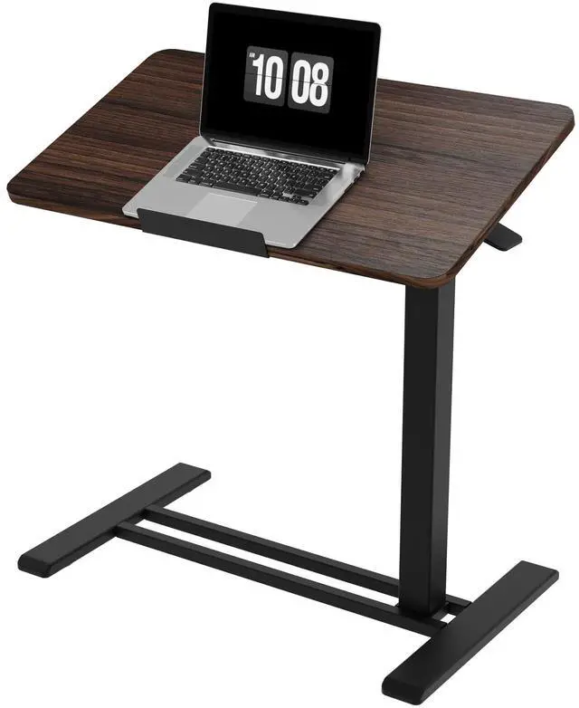 Main image of H7 PRO 90° Tiltable Mobile Overbed Table with Pneumatic Lift,28'' | Foldable bedside table with adjustable desktop for laptop, Rolling Computer Cart and bed sofa.27.6" W x 15.7" D,Rustic Brown