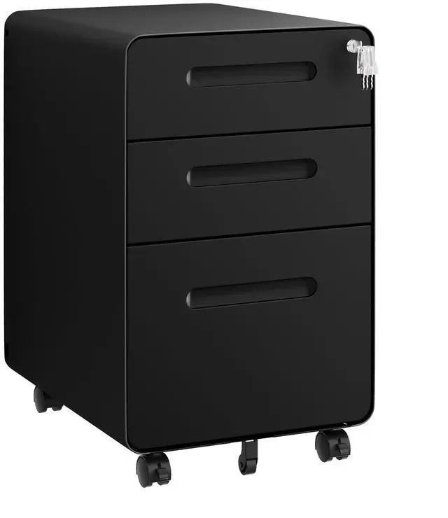 Main image of 3 Drawer Mobile File Cabinet with Lock and 4 Keys | Small Vertical Metal Rolling Filing Cabinet Under Desk for Home Office Organizer Letters/Legal/A4 Hanging File Folders