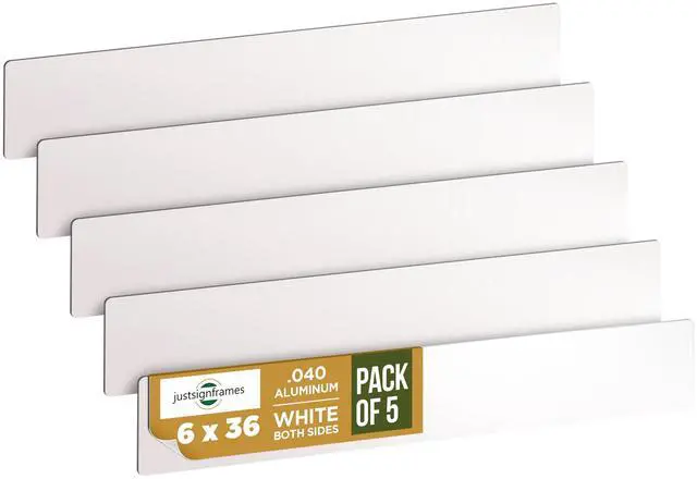 Main image of Aluminum Sheet Blanks for Custom Signs, 6 x 36 x.040 in, White, 5 Packs | Double-Sided, Weatherproof, Yard & Garage Sale Use, Sublimation Metal Plate, Vinyl & Digital Print Ready, Burr-Free Corners