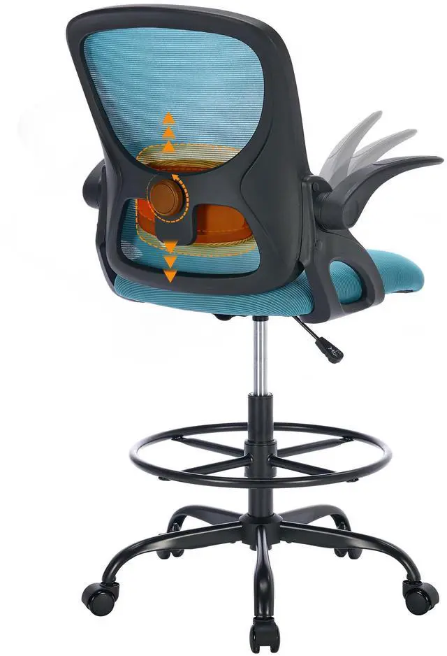 Main image of Drafting Chair with Arms, Tall Office Chair for Standing Desks | Ergonomic lumbar pad, breathable mesh and foot ring support forward-leaning posture for sewing, crafts and daily studio work