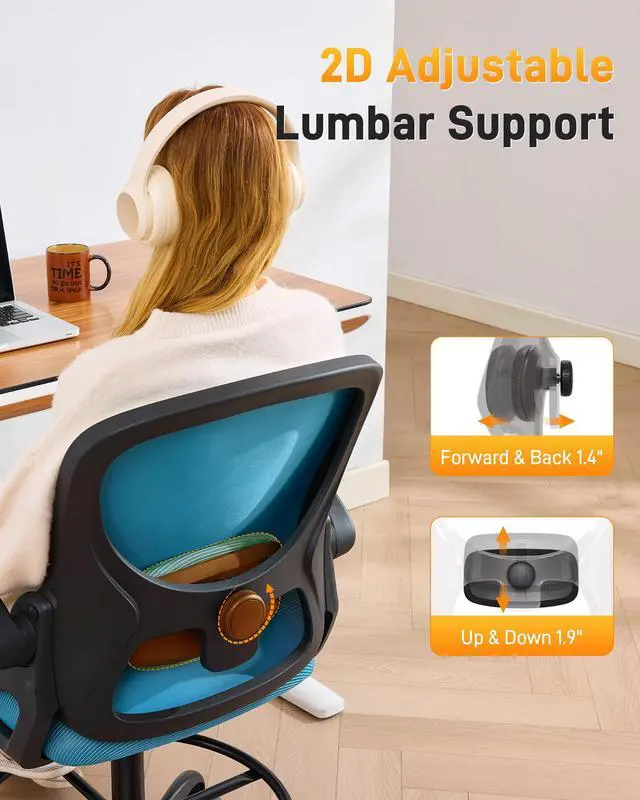 Alt view image 3 of 7 - Drafting Chair with Arms, Tall Office Chair for Standing Desks | Ergonomic lumbar pad, breathable mesh and foot ring support forward-leaning posture for sewing, crafts and daily studio work