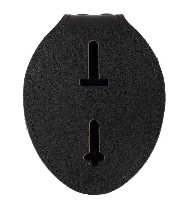 Alt view image 2 of 4 - Security Badge, Enameled & Plated, Pin Catch Design, 3-1/8", Nickel-Brass Shield Badge and Badge Holder (LEATHER-02, Black)