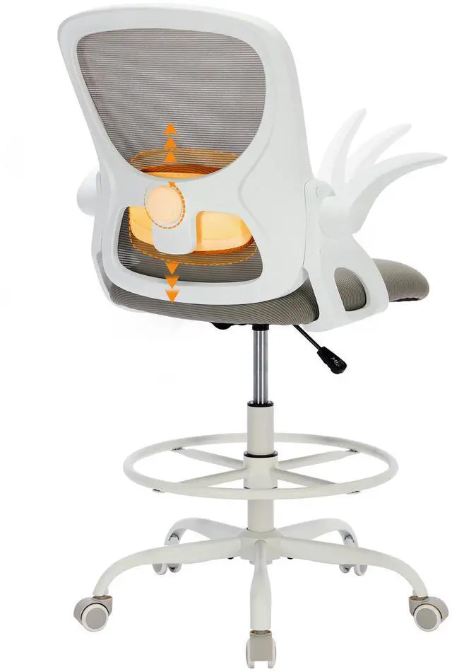 Main image of Drafting Chair with Arms, Tall Office Chair for Standing Desks | Ergonomic lumbar pad, breathable mesh and foot ring support forward-leaning posture for sewing, crafts and daily studio work