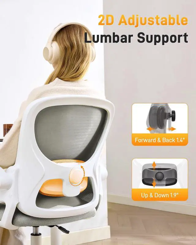 Alt view image 3 of 5 - Drafting Chair with Arms, Tall Office Chair for Standing Desks | Ergonomic lumbar pad, breathable mesh and foot ring support forward-leaning posture for sewing, crafts and daily studio work