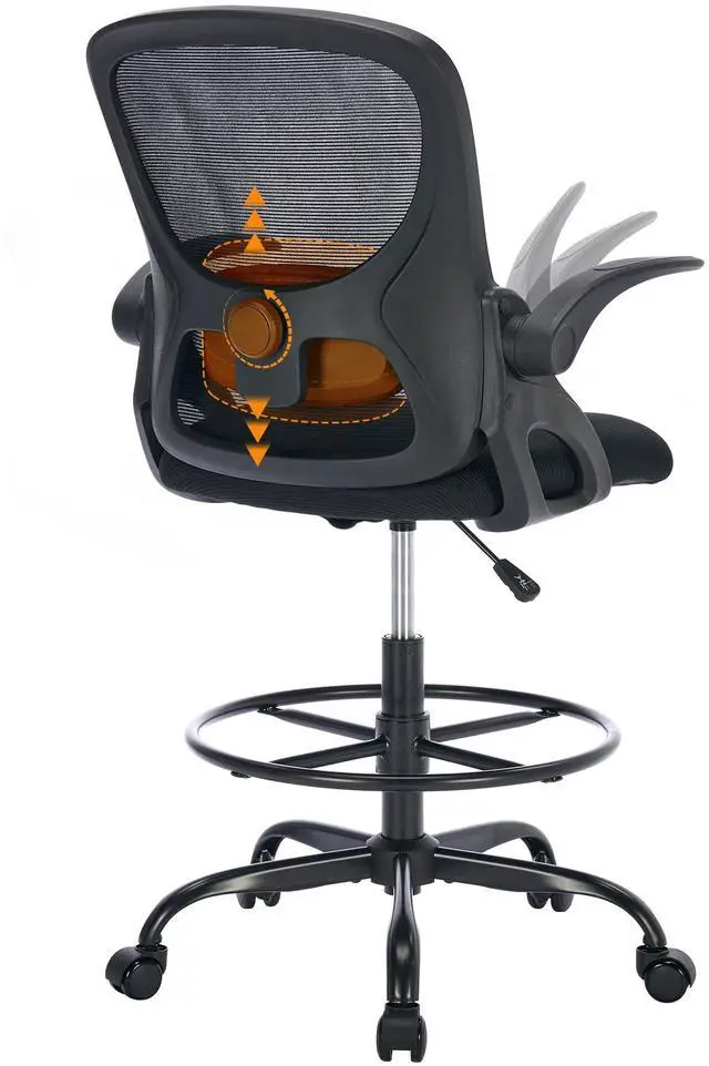 Main image of Drafting Chair with Arms, Tall Office Chair for Standing Desks | Ergonomic lumbar pad, breathable mesh and foot ring support forward-leaning posture for sewing, crafts and daily studio work