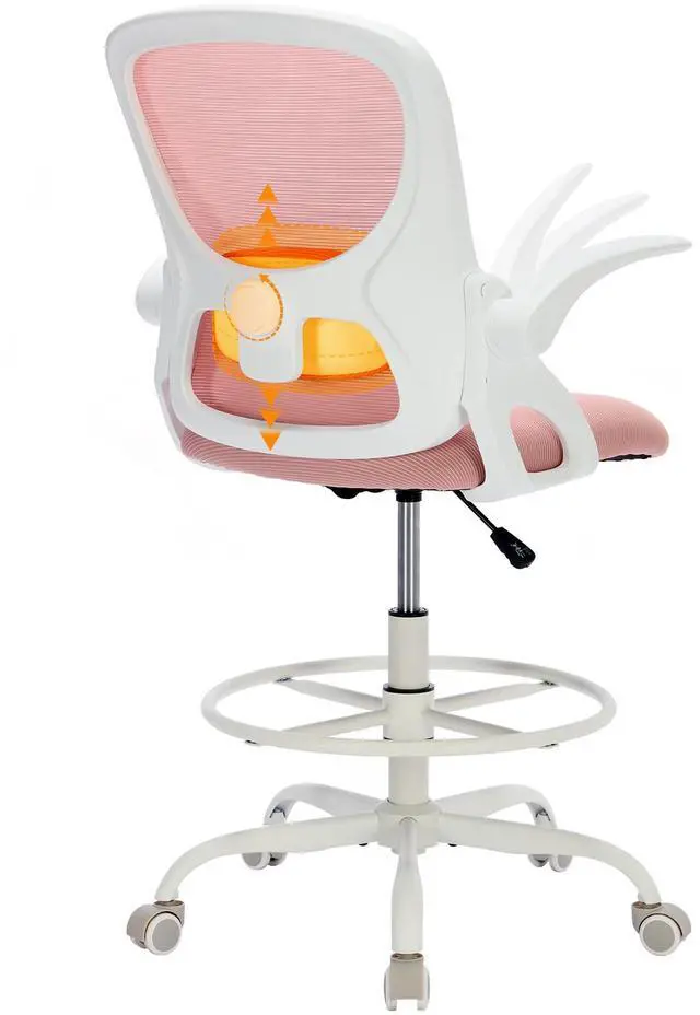 Main image of Drafting Chair with Arms, Tall Office Chair for Standing Desks | Ergonomic lumbar pad, breathable mesh and foot ring support forward-leaning posture for sewing, crafts and daily studio work