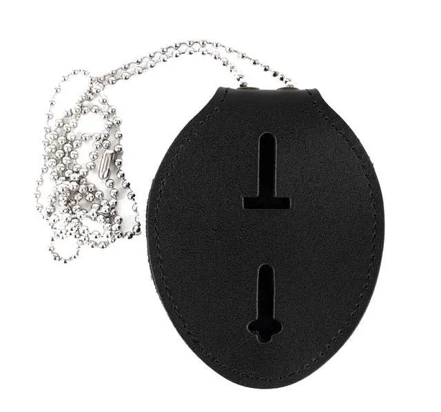 Alt view image 3 of 4 - Security Badge, Enameled & Plated, Pin Catch Design, 3-1/8", Nickel-Brass Shield Badge and Badge Holder (LEATHER-02, Black)
