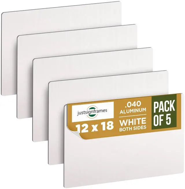 Main image of Aluminum Sheet Blanks for Custom Signs, 12 x 18 x.040 in, White, 5 Packs | Double-Sided, Weatherproof, Yard & Garage Sale Use, Sublimation Metal Plate, Vinyl & Digital Print Ready, Burr-Free Corners