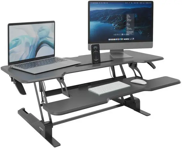 Main image of 47" Standing Desk Converter, XL Desktop Sit-Stand Desk Riser with Gas Spring Height Adjustment, Wide Desk Topper for Dual Monitors or Monitor & Laptop, Keyboard Tray, Black