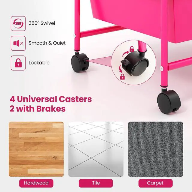 Alt view image 5 of 7 - 15-Drawer Rolling Storage Cart, Mobile Utility Cart on Wheels, Removable & 2-Sized Storage Drawers for Home, Study, Office, School,Paper Organizer (Hot Pink)