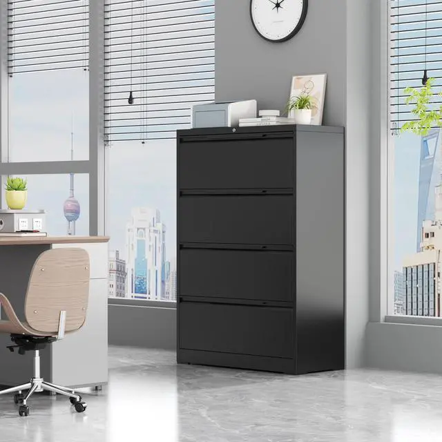 Alt view image 2 of 6 - 4 Drawer Lateral File Cabinet with Lock,Metal File Cabinets for Home Office,Locking Filing Cabinet for Letters/Legal/A4 Size, Assembly Required,Black 4 Drawer-36 W