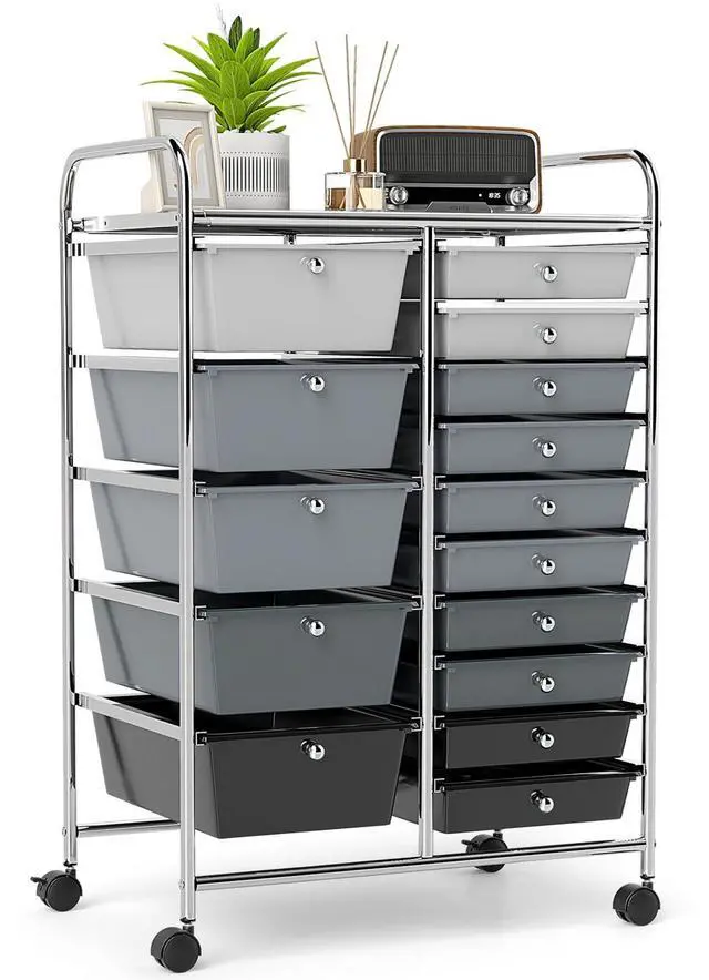Main image of 15-Drawer Rolling Storage Cart, Mobile Utility Cart on Wheels, Removable & 2-Sized Storage Drawers for Home, Study, Office, School,Paper Organizer (Gradient Grey)