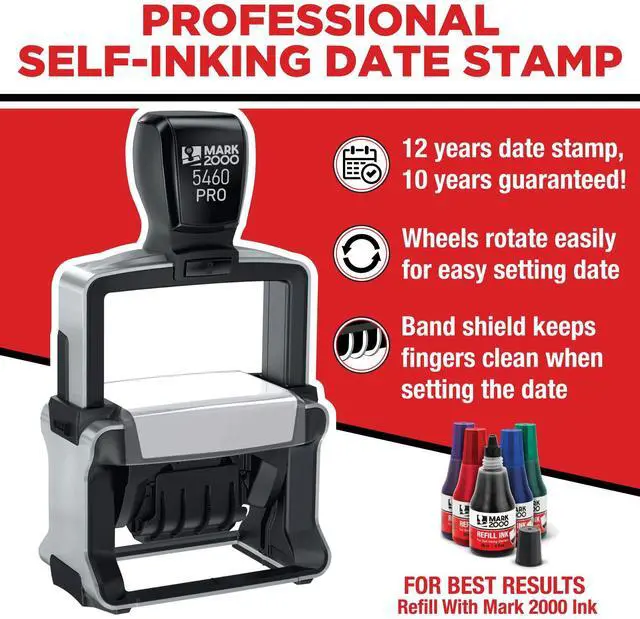 Alt view image 2 of 5 - 5460 Professional Self Inking Date Stamp with Custom Text - Up to 6 Lines of Text