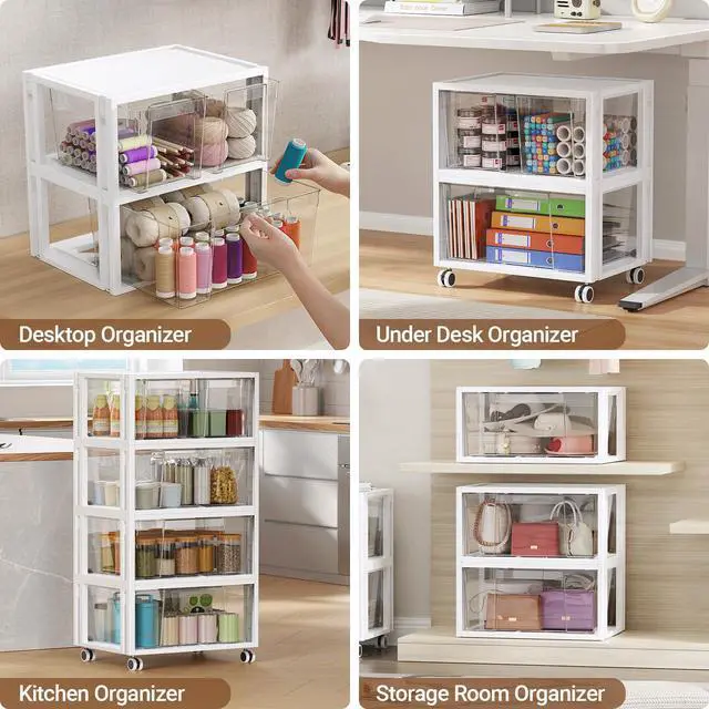 Alt view image 7 of 7 - Stackable Storage Drawer Carts, Extra Large Bins 3 Tier 6 Drawers | Smooth Pull-Out Drawers, Clear Plastic Drawer with 3 Set Wheels For Home Office Bedroom Bathroom Art Crafts Under Desk