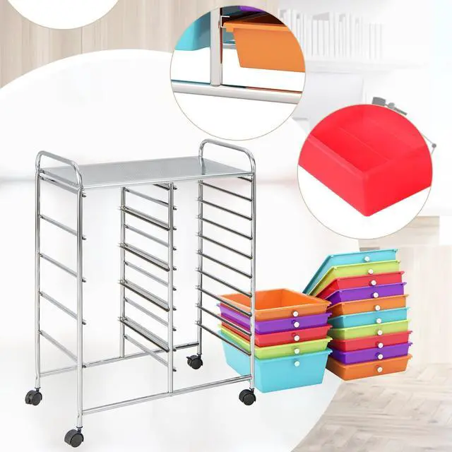 Alt view image 6 of 7 - 15-Drawer Rolling Storage Cart, Mobile Utility Cart on Wheels, Removable & 2-Sized Storage Drawers for Home, Study, Office, School,Paper Organizer (Multicolor)