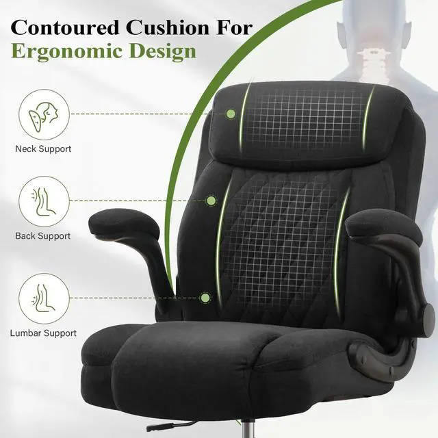 Alt view image 5 of 7 - Drafting Chair Tall Office Chair for Standing Desk, Ergonomic Tall Desk Chair with Adjustable Foot Ring, Flip-Up Armrests, Lumbar Support, Comfortable Fabric Seat Ideal for Home and Office Use