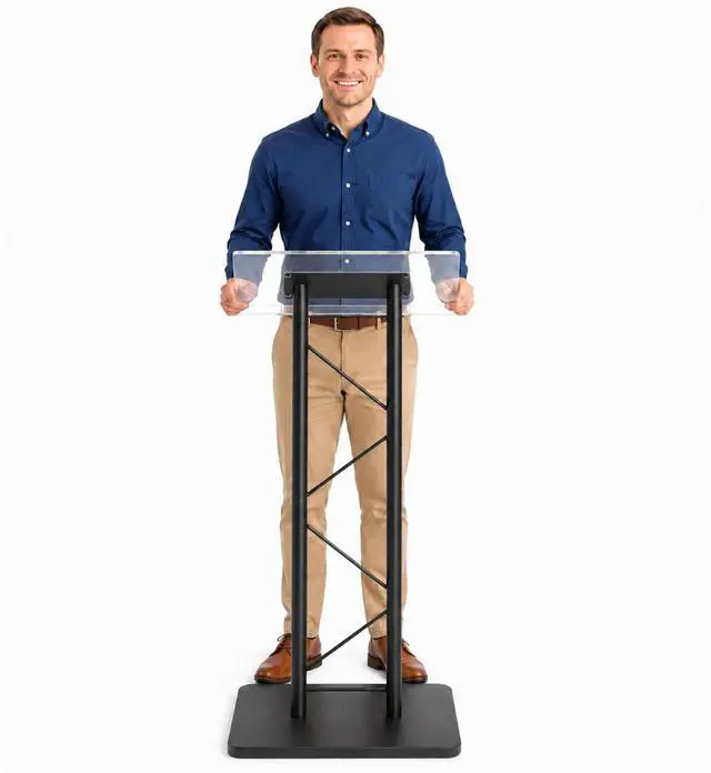 Alt view image 7 of 7 - KML15TA Modern & Stylish Acrylic and Metal Podium, Conference Podium for Speakers, Speeches and Other Occasions (43.4" Height)