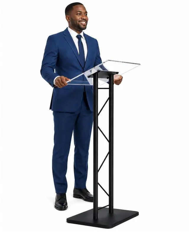 Alt view image 5 of 7 - KML15TA Modern & Stylish Acrylic and Metal Podium, Conference Podium for Speakers, Speeches and Other Occasions (43.4" Height)