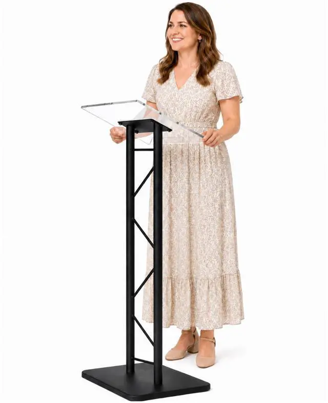 Alt view image 6 of 7 - KML15TA Modern & Stylish Acrylic and Metal Podium, Conference Podium for Speakers, Speeches and Other Occasions (43.4" Height)