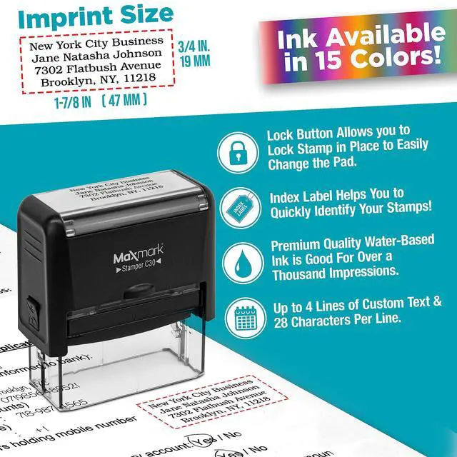 Alt view image 4 of 7 - Custom Self Inking Rubber Stamp - Up to 4 Lines of Text - Choose from 15 Ink Colors - Medium Size