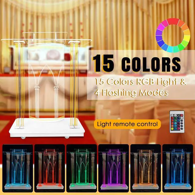 Alt view image 3 of 7 - 46.5" Large Clear Acrylic Podium with 4 Wheels, 10MM Plexiglass Pulpit for Churches with LED Light, Pulpitos para Iglesias with Storage Shelf, Church Pulpit Stand for Office School (with Wheels)