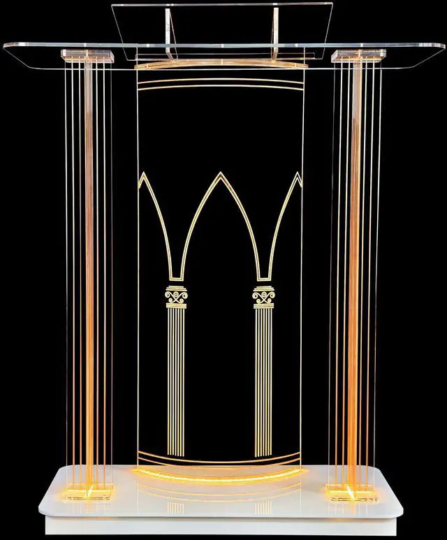 Main image of 46.5" Large Clear Acrylic Podium with 4 Wheels, 10MM Plexiglass Pulpit for Churches with LED Light, Pulpitos para Iglesias with Storage Shelf, Church Pulpit Stand for Office School (with Wheels)