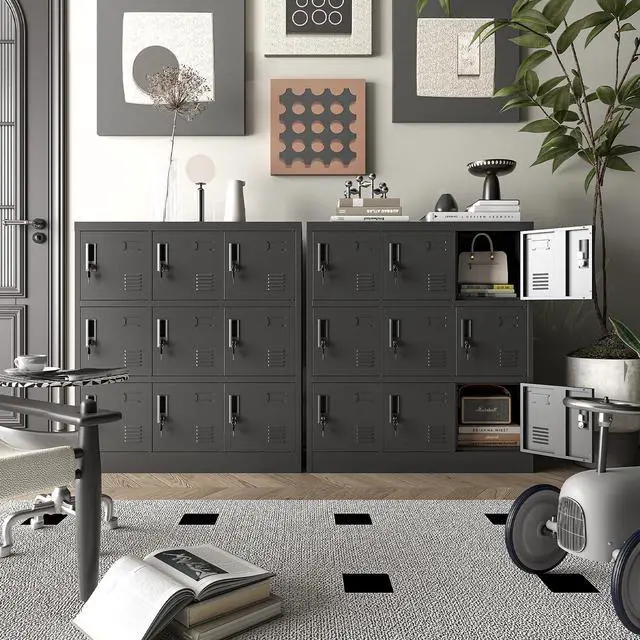 Alt view image 2 of 6 - Metal Locker Storage Cabinet with 9 Door, Storage Lockers for Employee, Black Steel Employee Lockers with Lock, Office Gym Storage Locker for School Restaurant Home, Assembly Require
