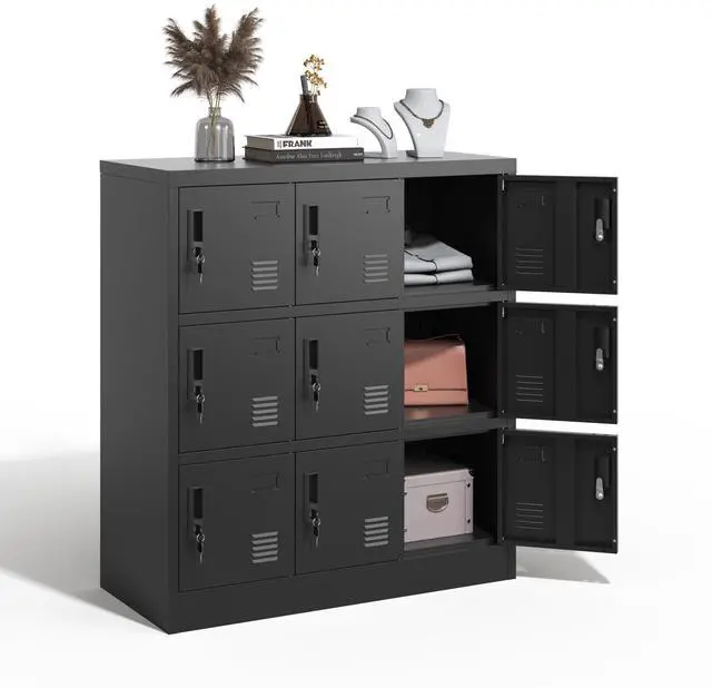 Main image of Metal Locker Storage Cabinet with 9 Door, Storage Lockers for Employee, Black Steel Employee Lockers with Lock, Office Gym Storage Locker for School Restaurant Home, Assembly Require