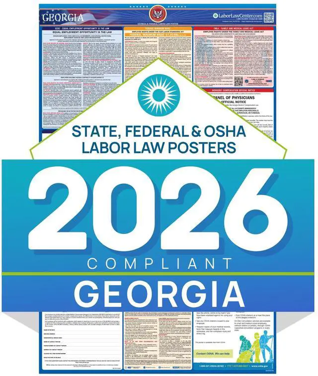 Main image of Labor Law Poster Georgia 2026, State, Federal Workplace Notices 26 x 39.5 | Georgia State Federal Workplace Notices With OSHA, EEOC, FMLA, Minimum Wage, HR Office, Worksite, Employee Posting Details