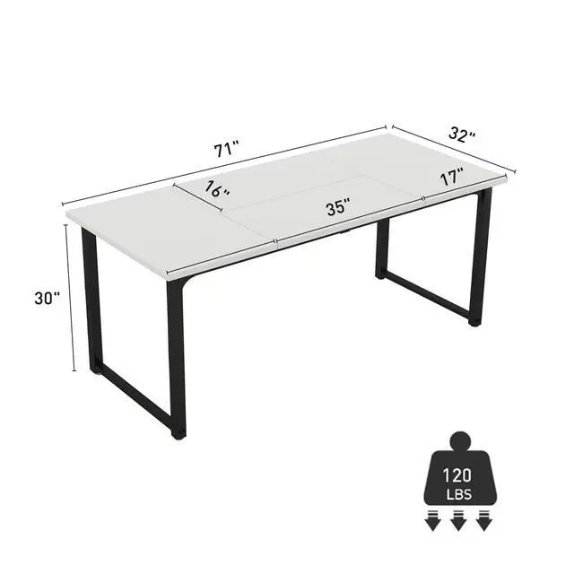 Alt view image 2 of 6 - 6FT Conference Table, 70.8" L x 31.5" W Office Table Meeting Room Table Modern Rectangular Boardroom Desk with Metal Frame, Black&Natural