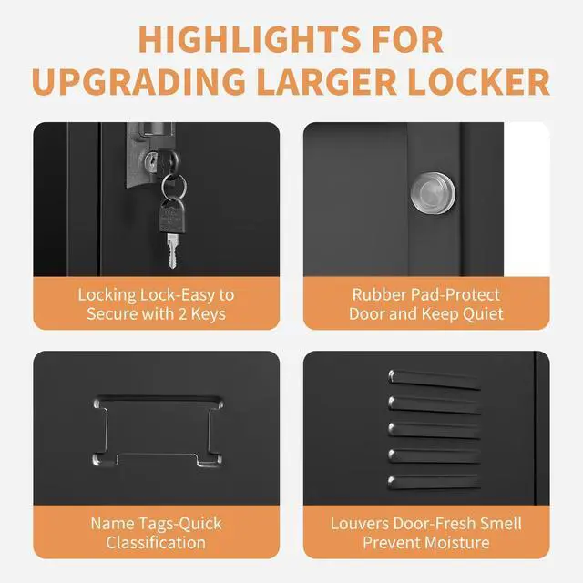 Alt view image 4 of 6 - Metal Locker Storage Cabinet with 6 Door, Storage Lockers for Employee, Black Steel Employee Lockers with Lock, Office Gym Storage Locker for School Restaurant Home, Assembly Require