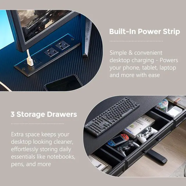 Alt view image 7 of 7 - Electric Standing Desk w/3 Drawers, 55x22 Wood Computer Desk,Black | Wood Adjustable Height Computer Desk w/One-Piece Desktop, Sit to Stand Up,Power Outlets, Gaming Table for Home Office & Study
