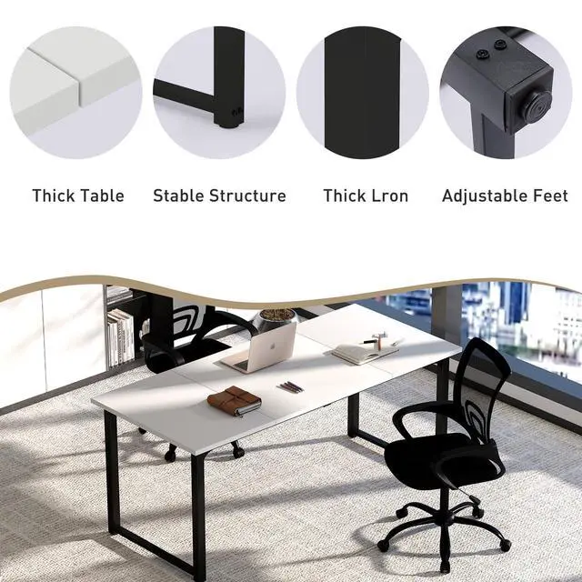 Alt view image 4 of 6 - 6FT Conference Table, 70.8" L x 31.5" W Office Table Meeting Room Table Modern Rectangular Boardroom Desk with Metal Frame, Black&Natural