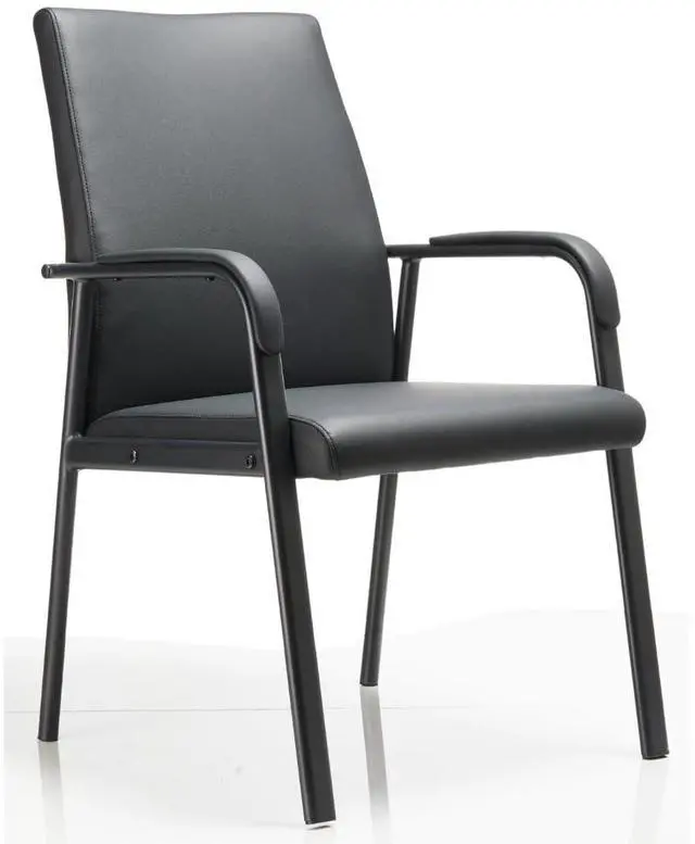 Main image of Office Guest Reception Desk Chair No Wheels 600 lbs Capacity | Modern High Back Black Leather Reception Guest Conference Waiting Room Chairs with Padded Armrests for Seniors