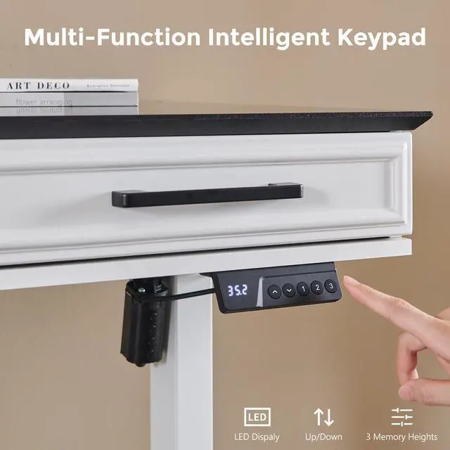 Alt view image 7 of 7 - Electric Standing Desk w/3 Drawers, 55x22 Wood Computer Desk,White | Wood Adjustable Height Computer Desk w/One-Piece Desktop, Sit to Stand Up,Power Outlets, Gaming Table for Home Office & Study