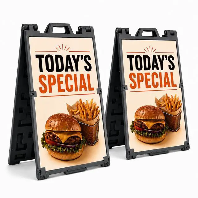 Main image of A Frame Sidewalk Board Signs for Outdoor Advertising, 24"x36" Double Sided Heavy Duty Portable Folding Sign Boards with Fillable Base for Restaurants, Retail Stores, Cafes and Street Business(2 Pack)