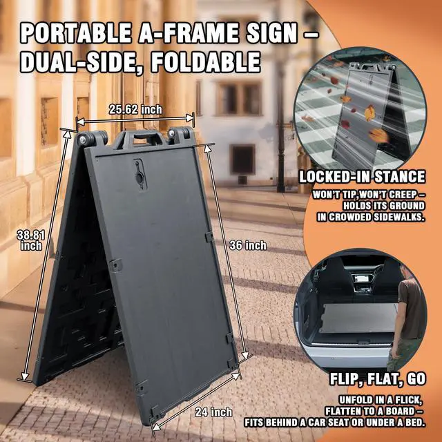 Alt view image 2 of 6 - A Frame Sidewalk Signs for Advertising, 24"x36" Double Sided Heavy Duty Portable Folding Sign Boards with Fillable Base for Restaurants, Retail Stores, Cafes and Street Outdoor (1 Pack)
