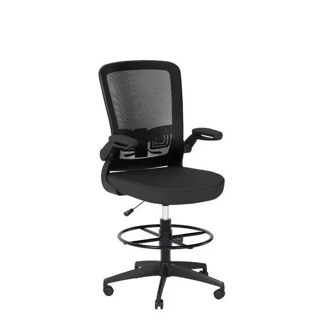 Alt view image 5 of 7 - Ergonomic Tall Office Chair with Adjustable Footrest, Black 1PCS | Drafting Chair Mesh High Back Desk Chair, Flip-up Armrests, 3IN 3D Foam Cushion, Adjustable Back Support for Home Office