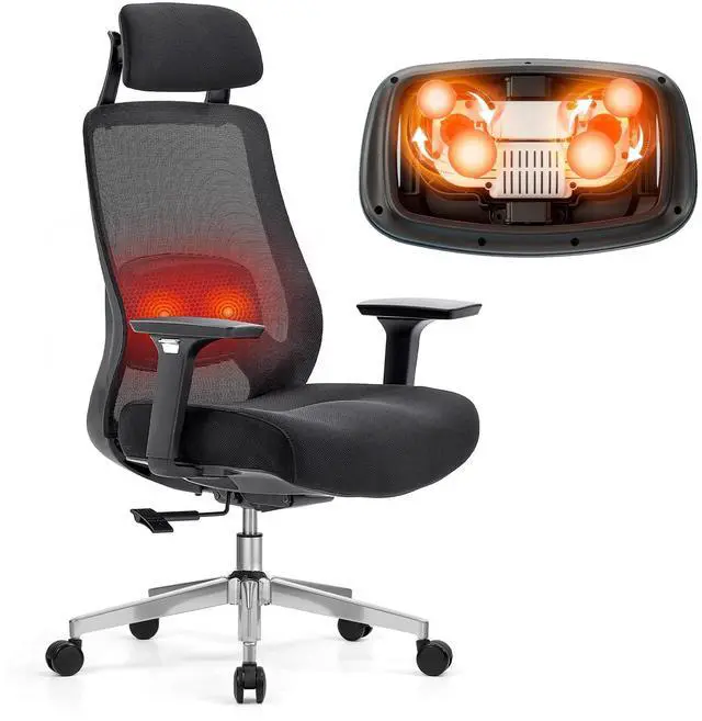 Main image of Massage Office Chair, High Back Ergonomic Desk Chair with Adjustable Headrest, 3D Armrests, 2D Lumbar Heated Shiatsu Massager, 4-Position Recline, Foam Seat, Black