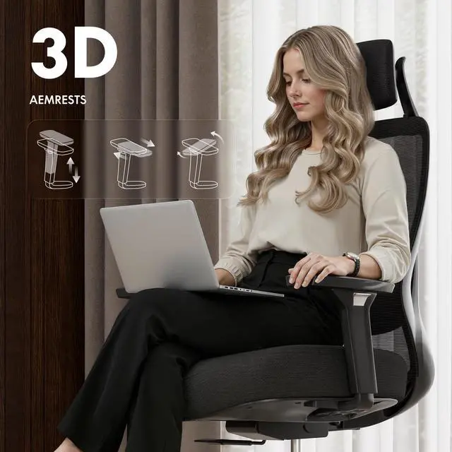 Alt view image 5 of 7 - Massage Office Chair, High Back Ergonomic Desk Chair with Adjustable Headrest, 3D Armrests, 2D Lumbar Heated Shiatsu Massager, 4-Position Recline, Foam Seat, Black