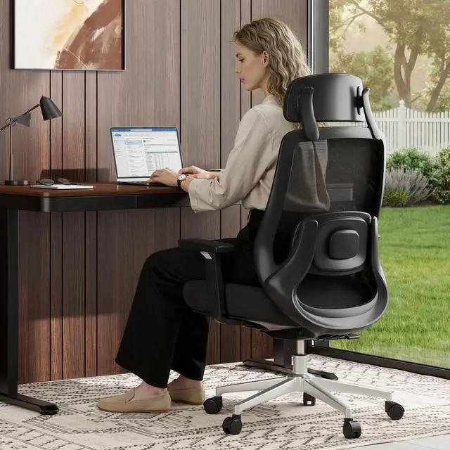 Alt view image 2 of 7 - Massage Office Chair, High Back Ergonomic Desk Chair with Adjustable Headrest, 3D Armrests, 2D Lumbar Heated Shiatsu Massager, 4-Position Recline, Foam Seat, Black