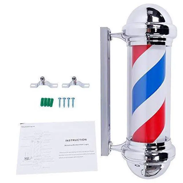 Alt view image 3 of 4 - 30" Barber Pole LED Light,Classic Style Hair Salon Barber Shop Open Sign,Rotating Red White Blue LED Strips,IP44 Waterproof Save Energy