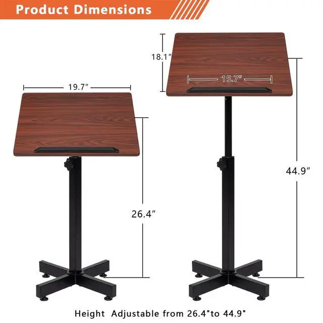 Alt view image 3 of 7 - Classic Lectern Podium Stand, Height Adjustable Church Classroom Lecture, Portable Presentation Concert Podium, Multi-Function Reading or Laptop Desk with Edge Stopper, Brown (Brown)