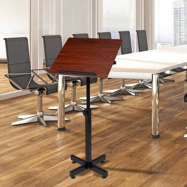 Alt view image 2 of 7 - Classic Lectern Podium Stand, Height Adjustable Church Classroom Lecture, Portable Presentation Concert Podium, Multi-Function Reading or Laptop Desk with Edge Stopper, Brown (Brown)