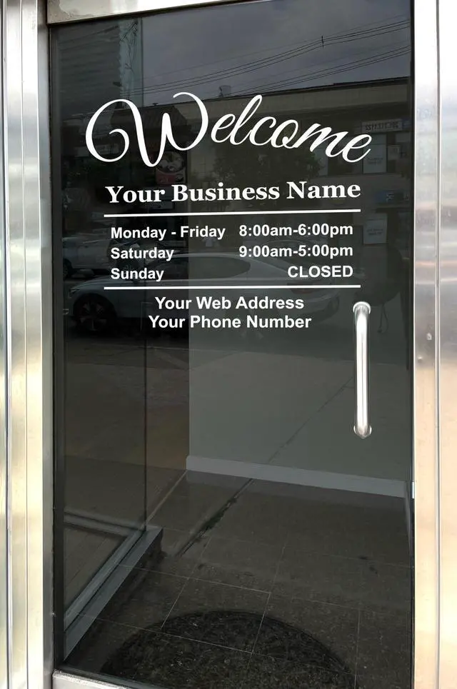Alt view image 2 of 6 - Business Hours Sign for Window Decal with Welcome Greeting - Vinyl - Landscape Style - Weatherproof & Easy to Install - Includes Free Squeegee and Easy Install Manual