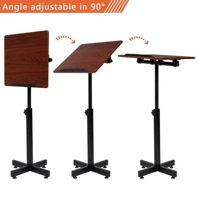 Alt view image 4 of 7 - Classic Lectern Podium Stand, Height Adjustable Church Classroom Lecture, Portable Presentation Concert Podium, Multi-Function Reading or Laptop Desk with Edge Stopper, Brown (Brown)