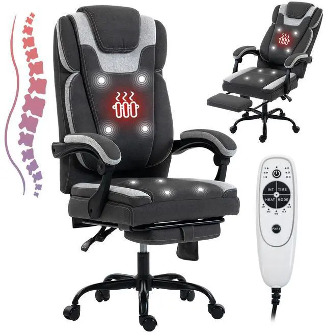 Main image of Massage Office Chair with Heat Reclining High Back Desk Chair | Fabric massage office chair with lumbar heat, 8 vibration points, ergonomic support, footrest, and 90°-135°recline