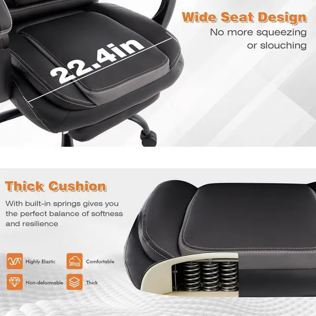 Alt view image 7 of 7 - Reclining Ergonomic Office Chair with Footrest | Big Tall Recliner Executive Desk Chair, Lumbar Support, 400lbs, Heavy Duty, High Back, Faux Leather